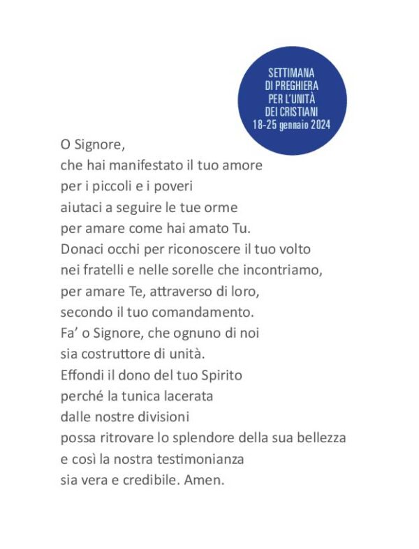 Preghiera Per L Unita Dei Cristiani Settimana di preghiera per l'unità dei cristiani 18-25 gennaio 2024